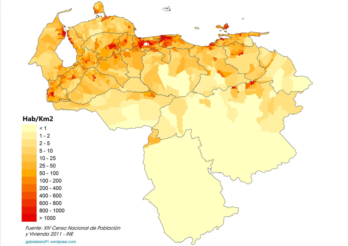 Wenezuela mapę gęstości zaludnienia